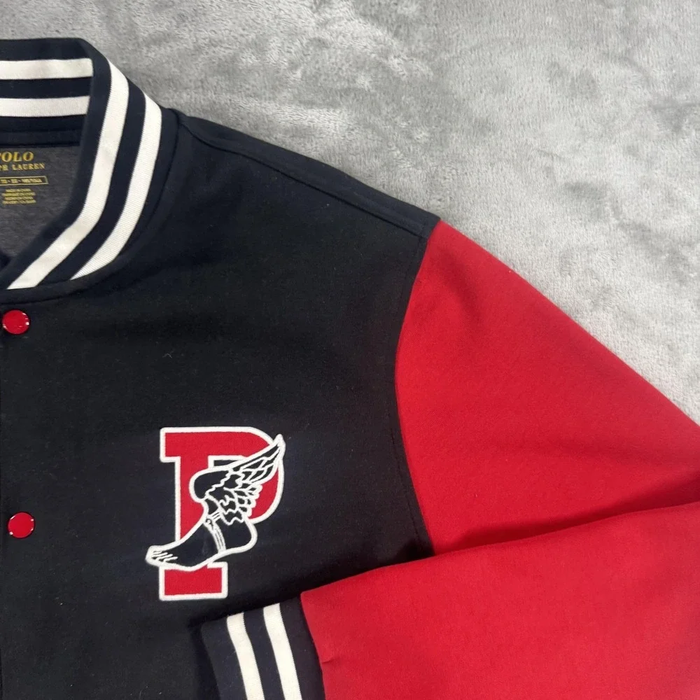 Polo Ralph Lauren Jacket Mens XL Black Red Fleece Varsity P Wing Track College